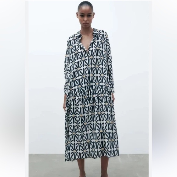 Zara Dresses & Skirts - Zara Black and White Geometric Maxi Dress L